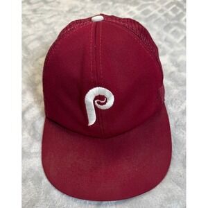 Vtg Rare MLB Philadelphia Phillies Burgundy UII Plain Logo Snapback Hat Mesh M/L